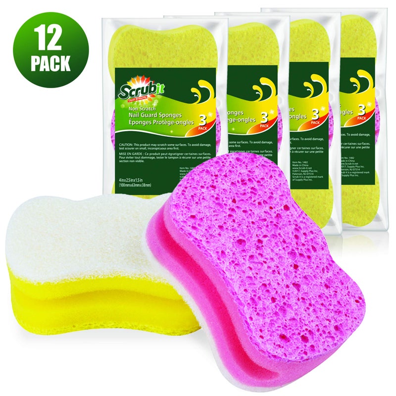 SCRUBIT Scrub Sponge by Scrubit â€“Multipurpose Cellulose Cleaning Sponges with Non Scratch Scouring Pad for Dishes, Pots, Pans, Glass Cooktop - Super Absorbent - Unique Shape to Protect Nails: 12 Pack - Image 4